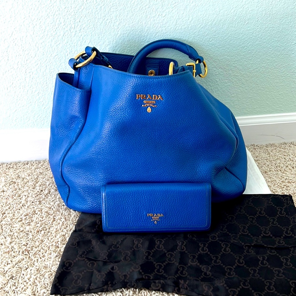 Azzuro Daino Blue Prada Shoulder Bag & Wallet set